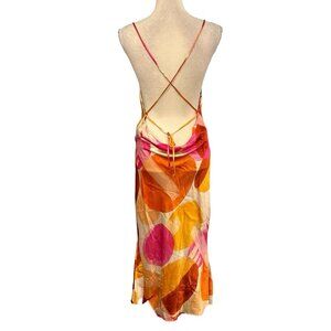 Shore Slip Dress Womens‎ M Satin Colorful Watercolor Print Strappy Artsy Resort
